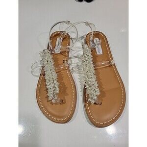 Chelsea & Violet Ella Pearl Thong Sandals Size 8 Bridal Coquette Shabby Chic